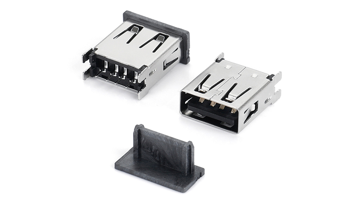 USB2.0 AF180度直插式雙魚叉無唇邊(直腳1.4)帶吸附蓋（H14.45) UEF04T-K1TN-C21R4